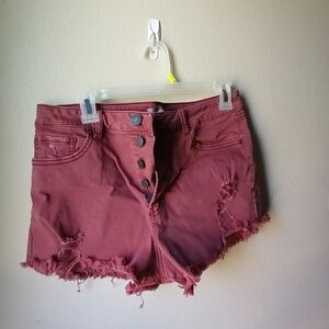 refuge Distressed High-Rise Jean Shorts in Mauve